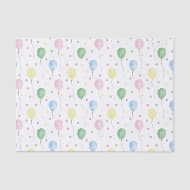 Papel De Seda Balones de cumpleaños y confetti acuarela (Anverso)