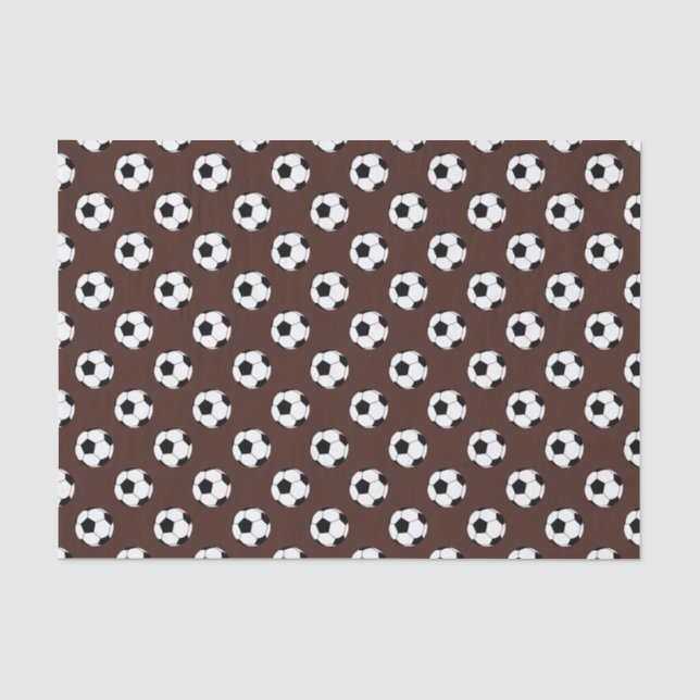 Papel De Seda Balones de fútbol negro/blanco sobre marrón (Anverso)