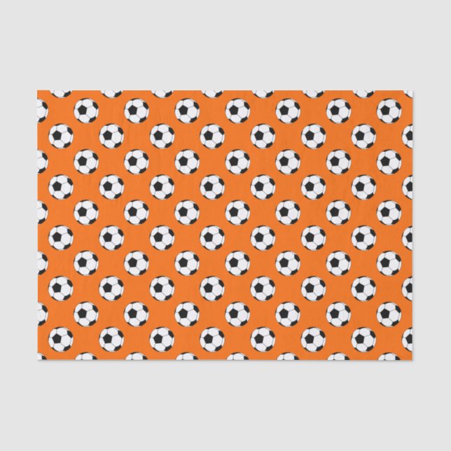 Papel De Seda Balones de fútbol negro/blanco sobre naranja (Anverso)