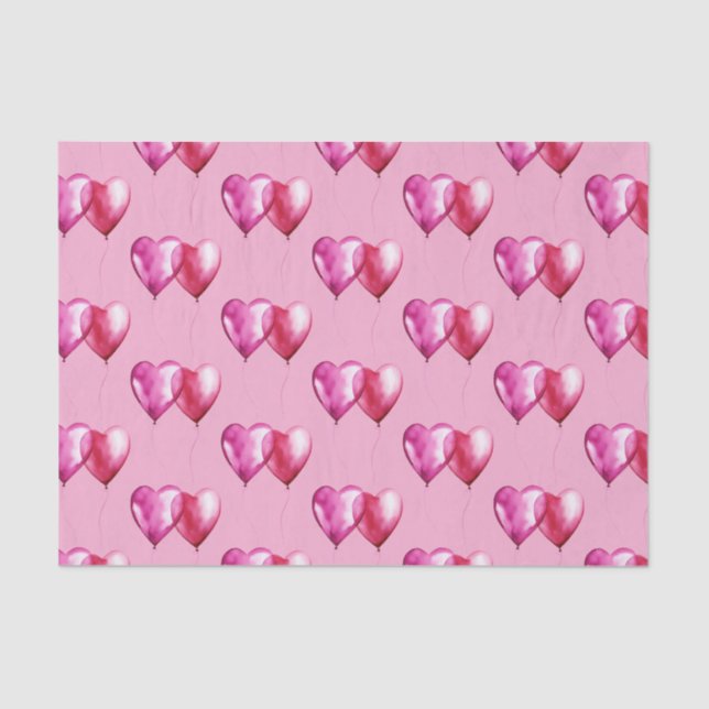 Papel De Seda Balones del corazón rosado Cumpleaños (Anverso)
