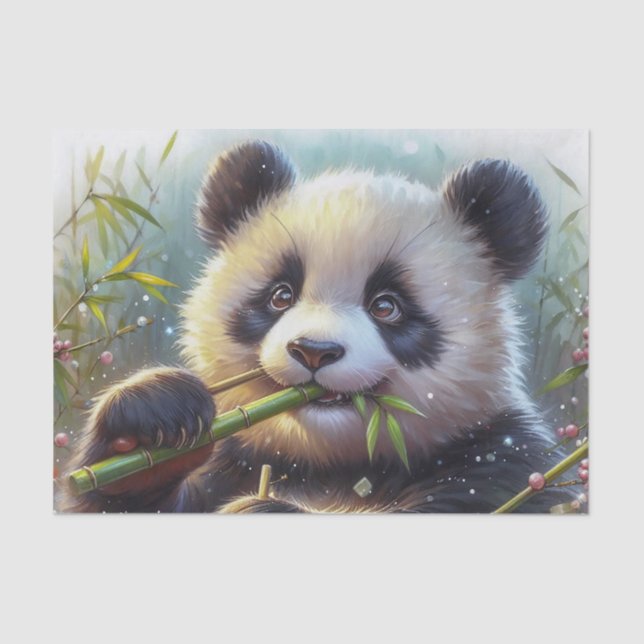 Papel De Seda Bambú de oso panda adorable (Anverso)