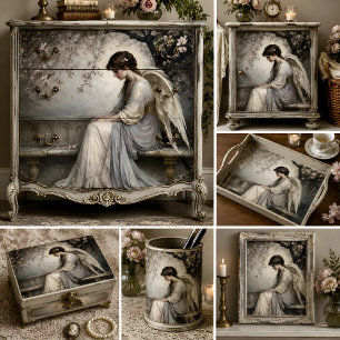 Papel De Seda Banco de Piedra Ángel Flor Pensativa Decoupage Ant