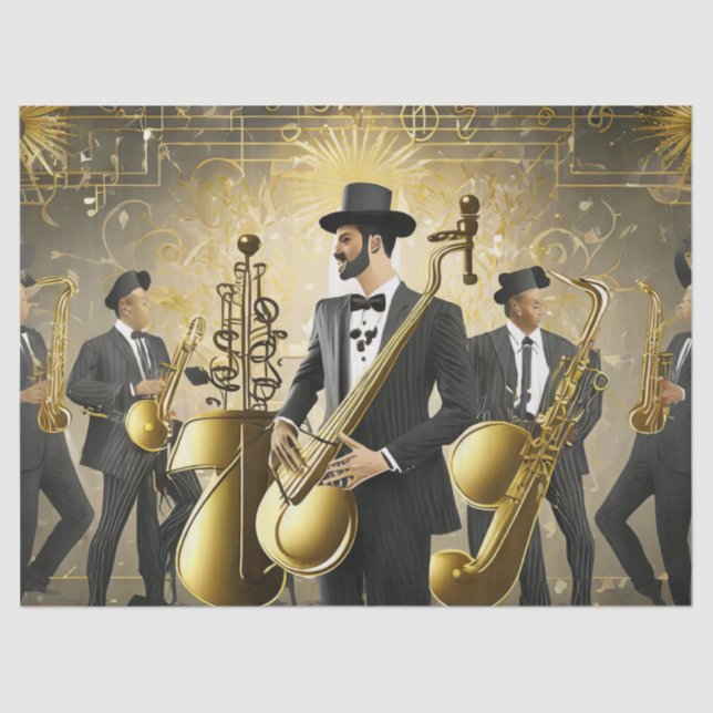 Papel De Seda Banda Art Deco Gold y Black Jazz (Anverso)