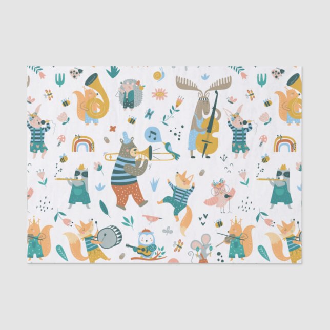Papel De Seda Banda de animales coloridos (Anverso)
