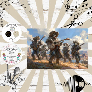 Papel De Seda Banda de Vaquero Esqueleto con Decoupage de Pelo y