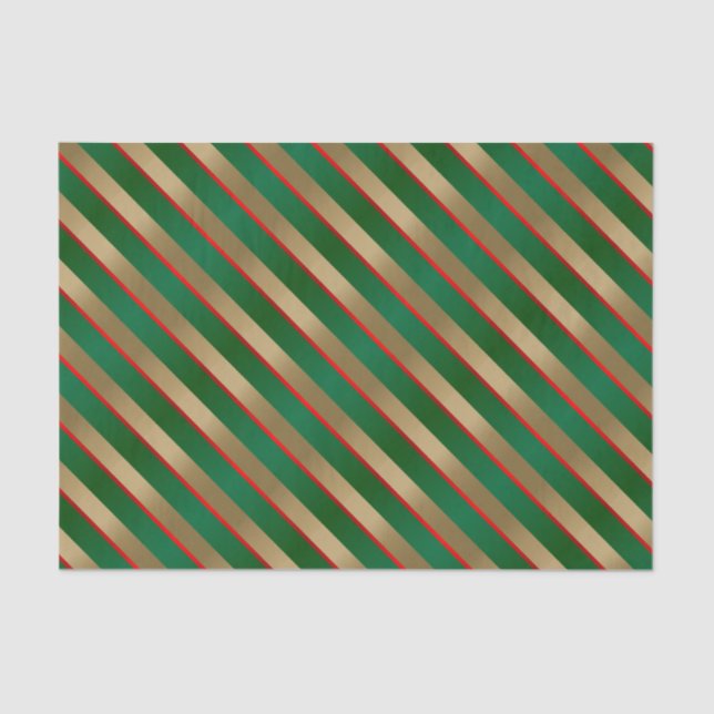 Papel De Seda Bandas diagonales doradas, verdes y rojas (Anverso)