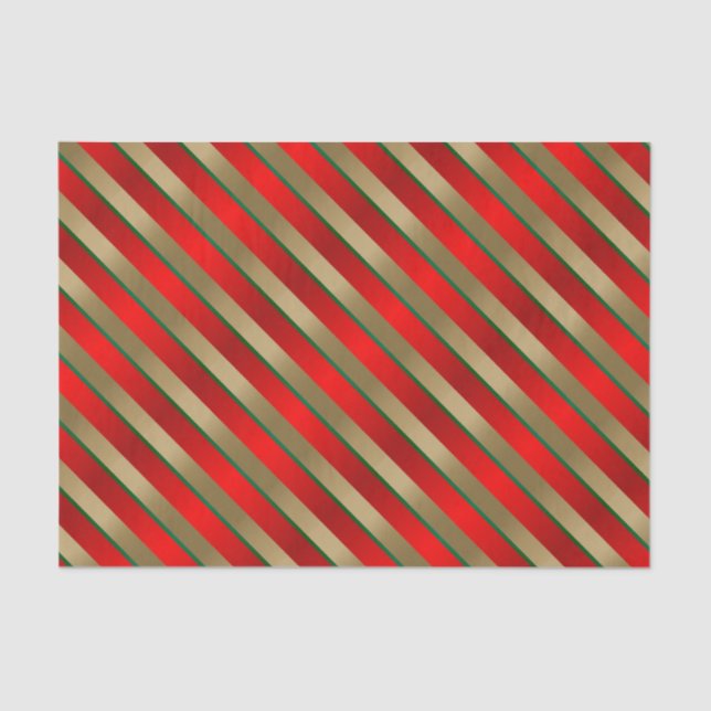 Papel De Seda Bandas diagonales rojas, doradas y verdes (Anverso)
