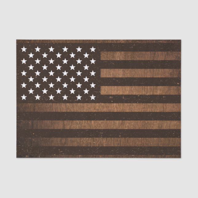 Papel De Seda Bandera Americana Rustic Madera texturizada Patrió (Anverso)