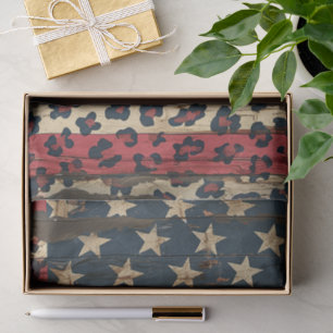 Papel De Seda Bandera Americana Rústica Estampado de Leopardo (1
