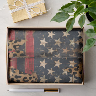 Papel De Seda Bandera Americana Rústica Estampado de Leopardo (3