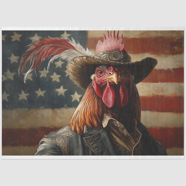 Papel De Seda Bandera del gallo patriótico de los Estados Unidos (Anverso)