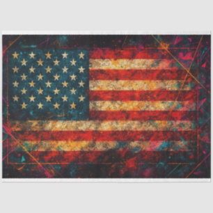Papel De Seda Bandera estadounidense angustiada con Neon Decoupa