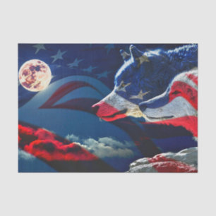 Papel De Seda Bandera estadounidense lobo Luna llena