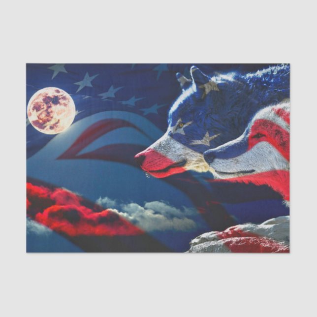 Papel De Seda Bandera estadounidense lobo Luna llena (Anverso)