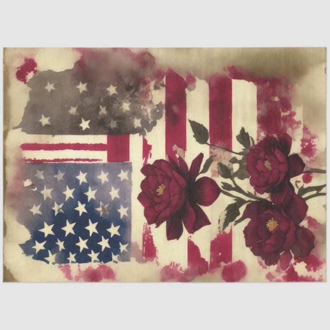 Papel De Seda Bandera Estadounidense Peony Flower 4 De Julio (Anverso)