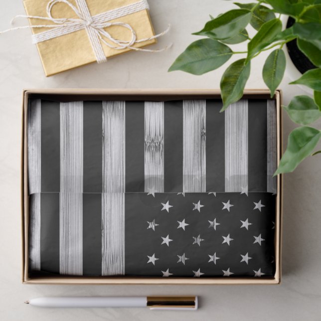 Papel De Seda Bandera estadounidense Rustic Wood Black White Pat (Regalo )