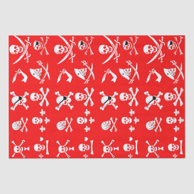 PAPEL DE SEDA BANDERAS DE PIRATAS ROJAS, HUESOS CRUZADOS, ESPALD (Anverso)