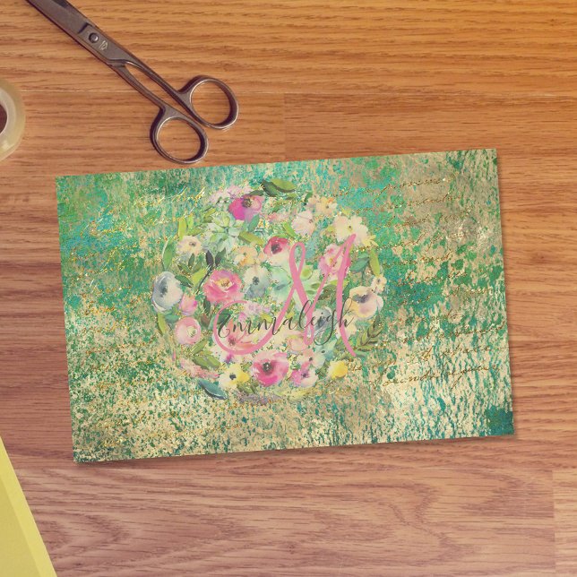 Papel De Seda Banqueta redonda floral Monograma Dorado verde (Subido por el creador)