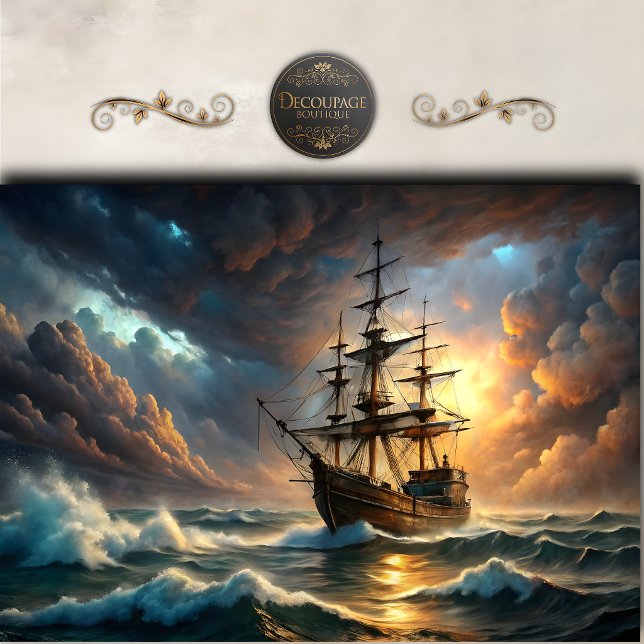 Papel De Seda Barco Alto de Mares Tempestuosos Decoupage (Stormy Seas Tall Ship Decoupage Tissue Paper)