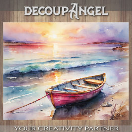 Papel De Seda Barco de remos en Sunset Bliss - Decoupage -