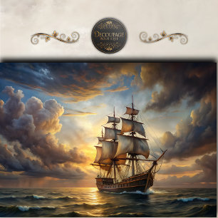 Papel De Seda Barco de vela al atardecer majestuoso Decoupage