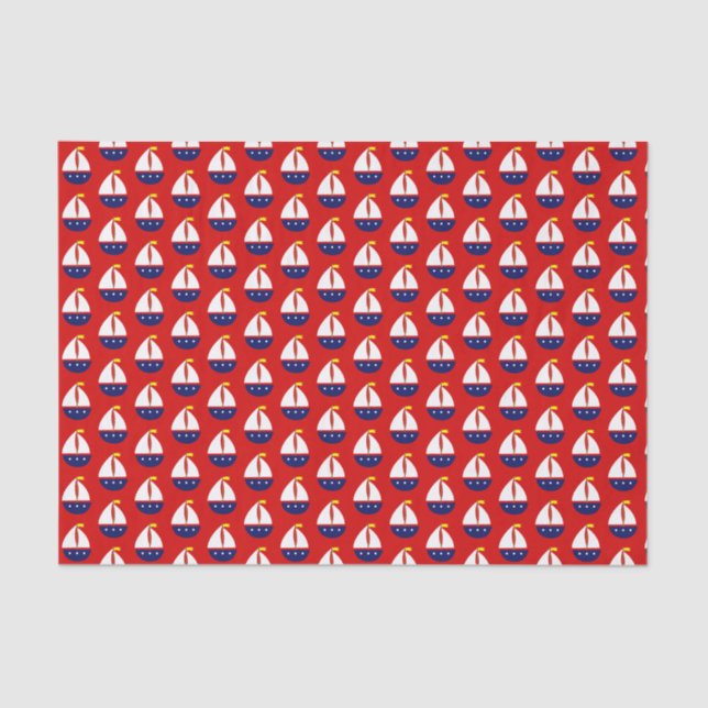 Papel De Seda Barco de vela con estilo Blanco Azul Amarillo Rojo (Anverso)
