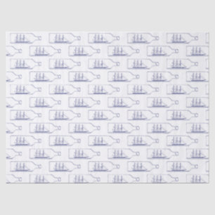 Papel De Seda Barco en una Botella Azul