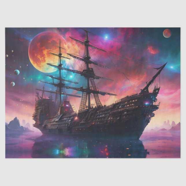 Papel De Seda Barco espacial pirata aterriza en otro planeta (Anverso)