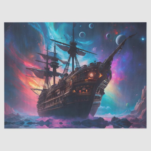 Papel De Seda Barco espacial pirata aterriza en otro planeta (Anverso)