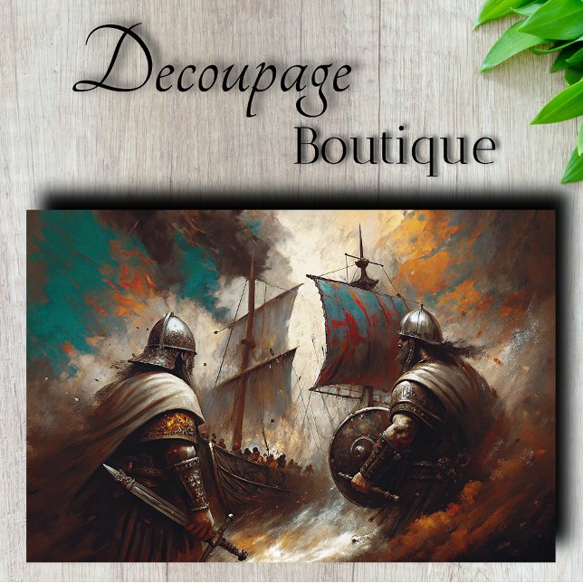 Papel De Seda Barco Guerrero Vikingo Decoupage (Viking Warrior Ship Decoupage Tissue Paper)