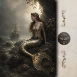 Papel De Seda Barco Naufragado Sirena Dorada Decoupage