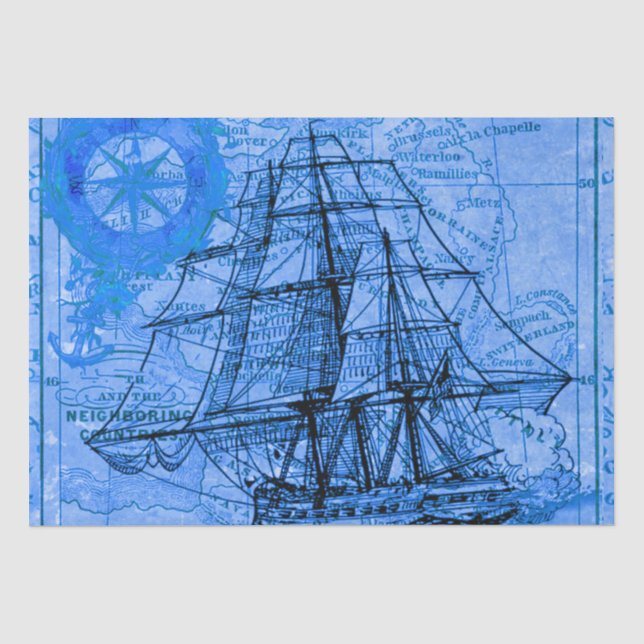 Papel De Seda Barco y Mapa Antiguo (Anverso)