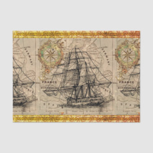 Papel De Seda Barco y Mapa Vintage