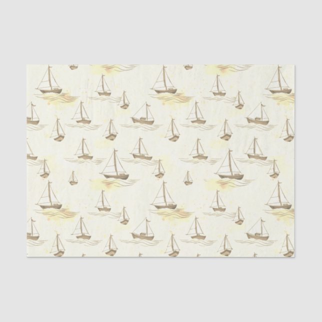 Papel De Seda Barcos de vela beige serenos en patrón de mar (Anverso)
