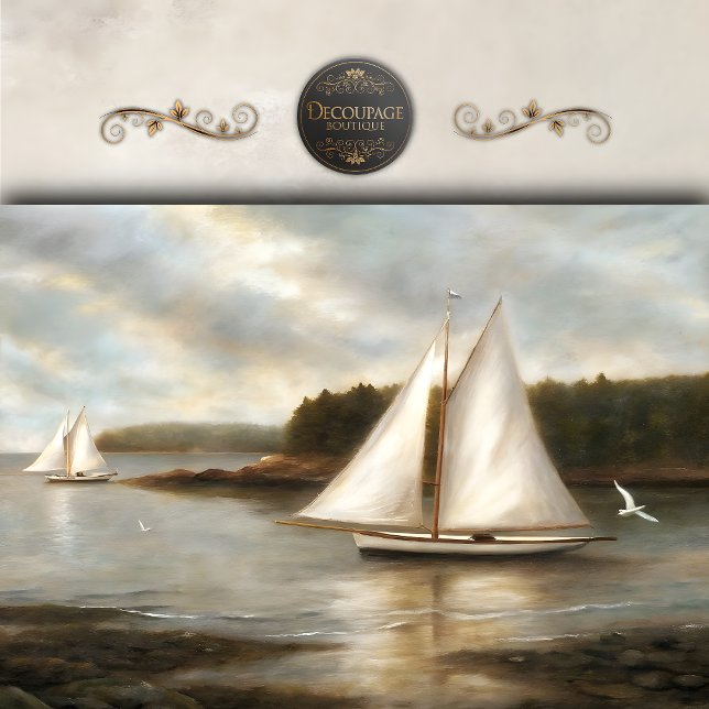 Papel De Seda Barcos de vela en Decoupage de Bahía Tranquila (Sailboats on Tranquil Bay Decoupage Tissue paper)
