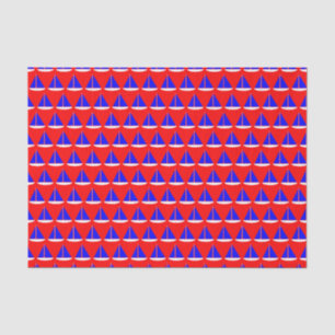 Papel De Seda Barcos de vela náuticos blancos azules en rojo
