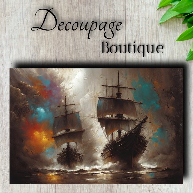 Papel De Seda Barcos de vela tormenta decupaje (Sailing Ships Storm Decoupage Tissue Paper)