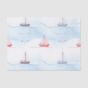 Papel De Seda Barcos de Vela y Gaviotas Patrón Continuo