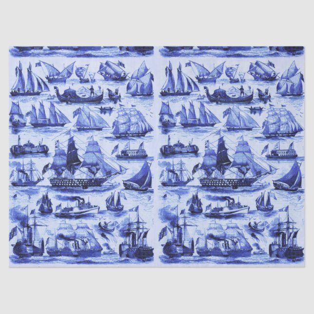 Papel De Seda BARCOS DE VENTAJA, BUQUES DE VELA, Azul marino (Anverso)
