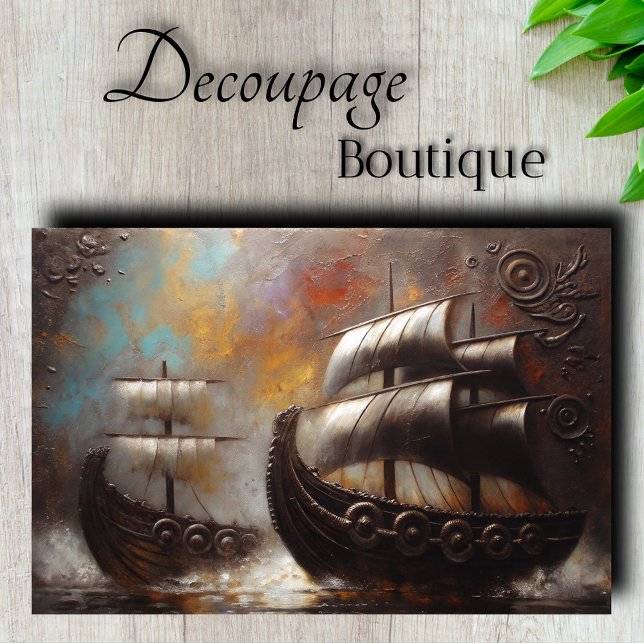 Papel De Seda Barcos Vikingos Dobles Decoupage (Double Viking Ships Decoupage Tissue Paper)