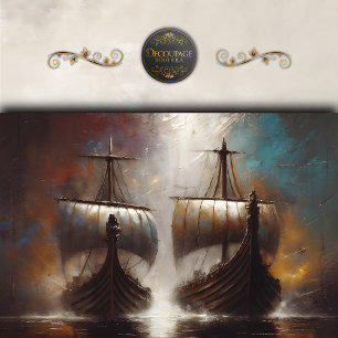 Papel De Seda Barcos Vikingos Gemelos decoupage