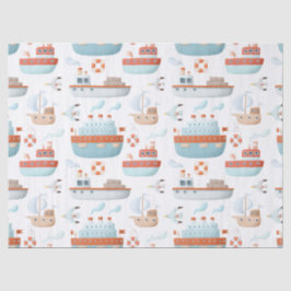 Papel De Seda Barcos y pájaros personalizados en blanco