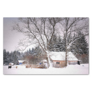 Papel De Seda Barn de invierno acurrucado en la nieve 