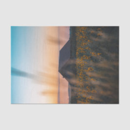 Papel De Seda Barn rodeado por un campo de girasol al atardecer