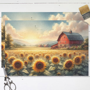 Papel De Seda Barn rústico y acuarela de girasoles
