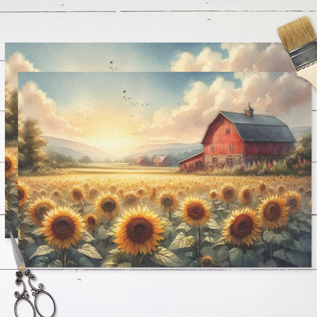 Papel De Seda Barn rústico y acuarela de girasoles (Subido por el creador)