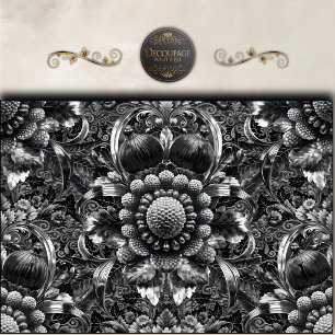 Papel De Seda Barroco Floral Decoupage de Plata Negra