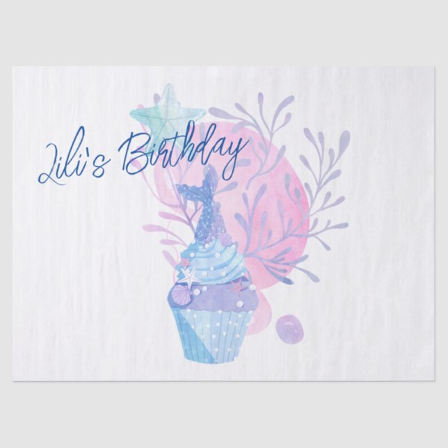Papel De Seda Bash de cumpleaños con tema de Sirena (Anverso)