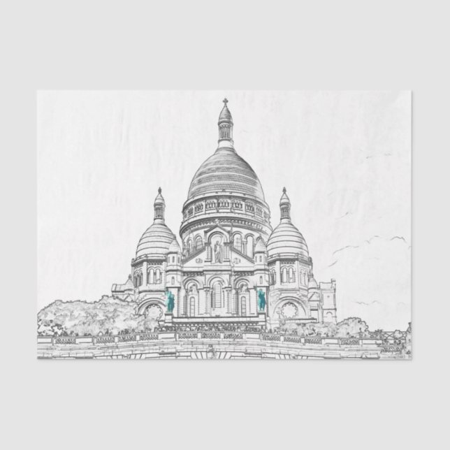 Papel De Seda Basílica del Sacre Coeur en la colina de Montmartr (Anverso)