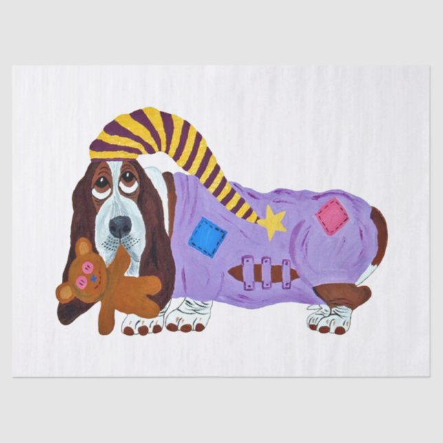 Papel De Seda Basset Hound in PJs with teddy bear (Anverso)